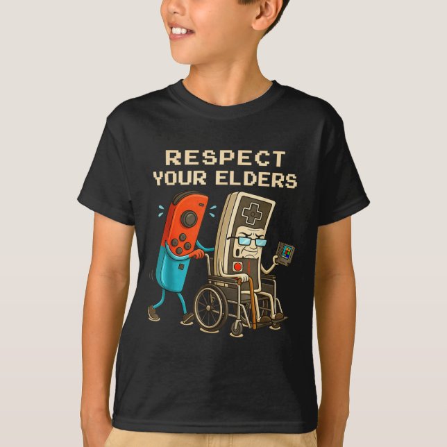 Respect Your Elders Retro Gaming Funny Gamer Contr T-Shirt (Vorderseite)