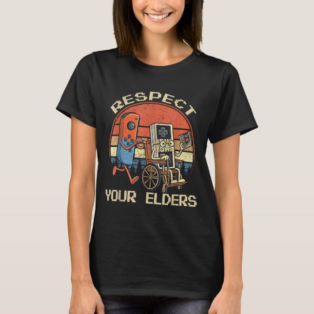 Respect Your Elders Retro Gaming Funny Gamer Contr T-Shirt (Vorderseite)