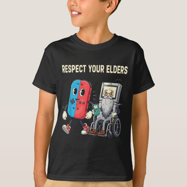 Respect Your Elders Retro Gaming Funny Gamer Contr T-Shirt (Vorderseite)