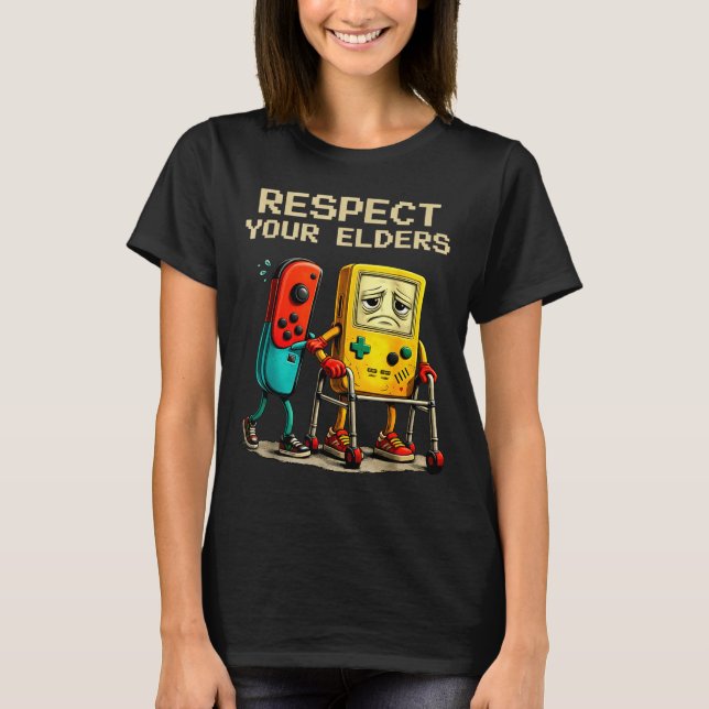 Respect Your Elders Retro Gaming Funny Gamer Contr T-Shirt (Vorderseite)