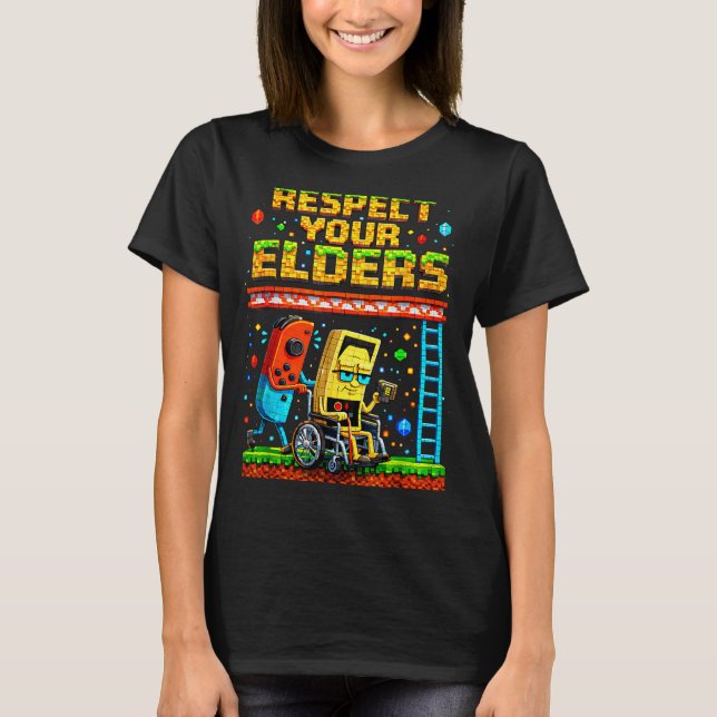 Respect Your Elders Retro Gaming Funny Gamer Contr T-Shirt (Vorderseite)