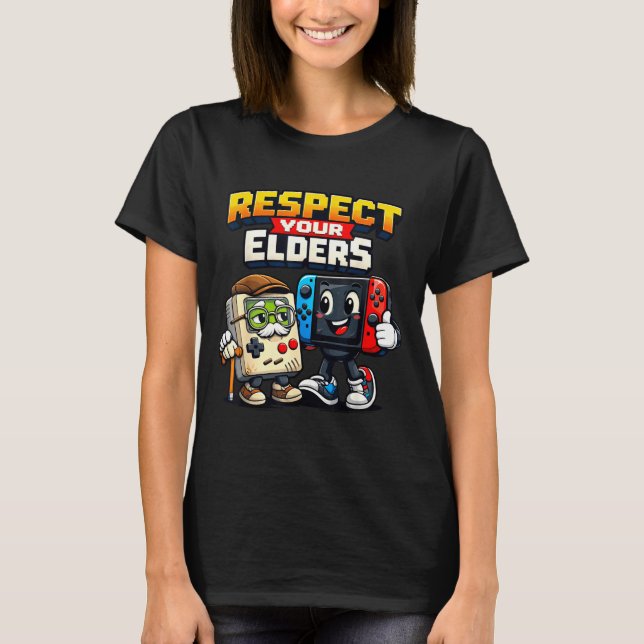 Respect Your Elders Retro Gaming Funny Gamer Contr T-Shirt (Vorderseite)