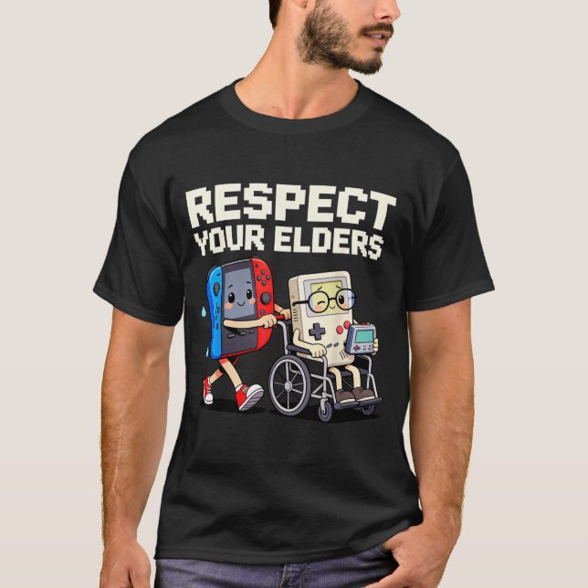 Respect Your Elders Retro Gaming Funny Gamer Contr T-Shirt (Vorderseite)