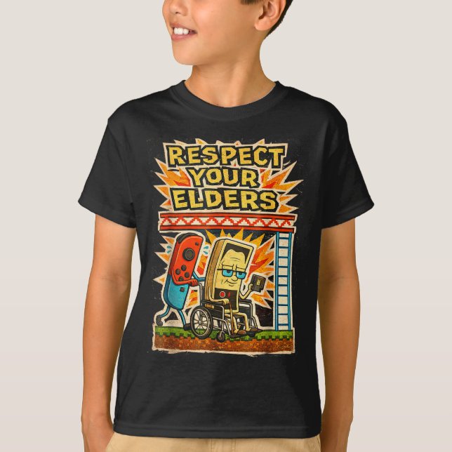 Respect Your Elders Retro Gaming Funny Gamer Contr T-Shirt (Vorderseite)