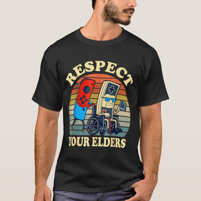 Respect Your Elders Retro Gaming Funny Gamer Contr T-Shirt (Vorderseite)