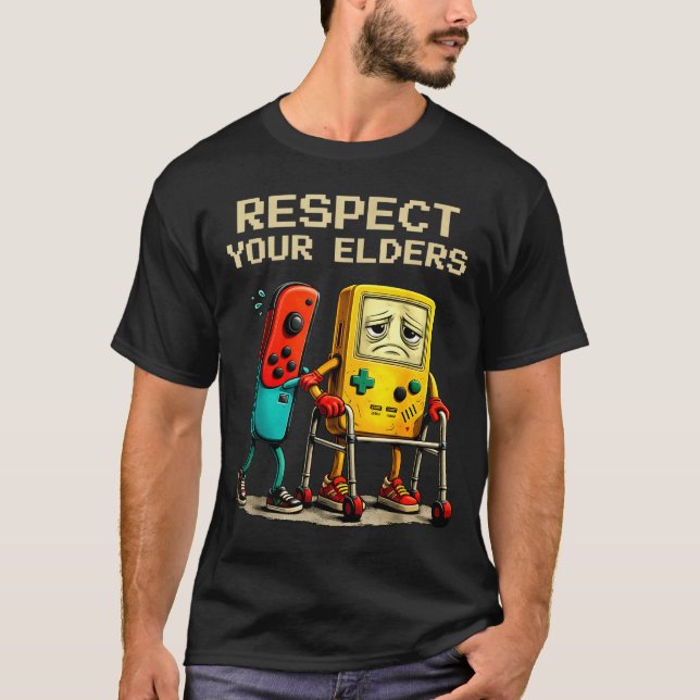 Respect Your Elders Retro Gaming Funny Gamer Contr T-Shirt (Vorderseite)