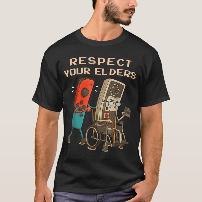 Respect Your Elders Retro Gaming Funny Gamer Contr T-Shirt (Vorderseite)