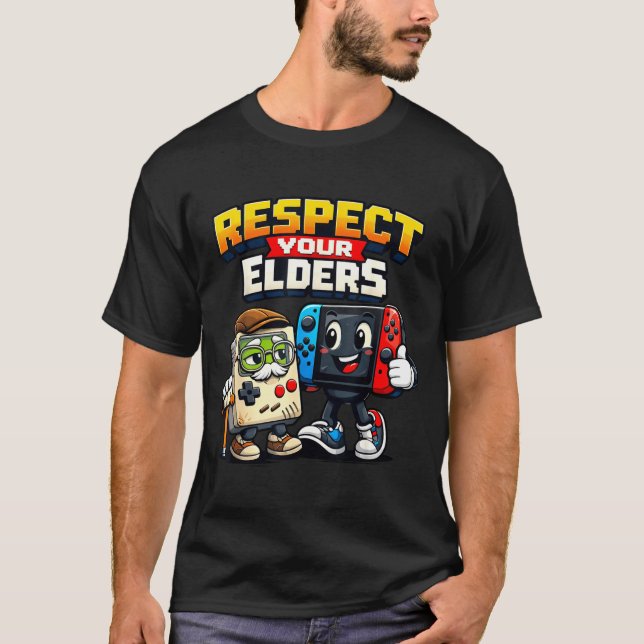 Respect Your Elders Retro Gaming Funny Gamer Contr T-Shirt (Vorderseite)