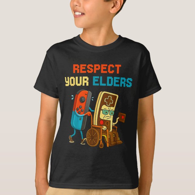 Respect Your Elders Retro Gaming Funny Gamer Contr T-Shirt (Vorderseite)