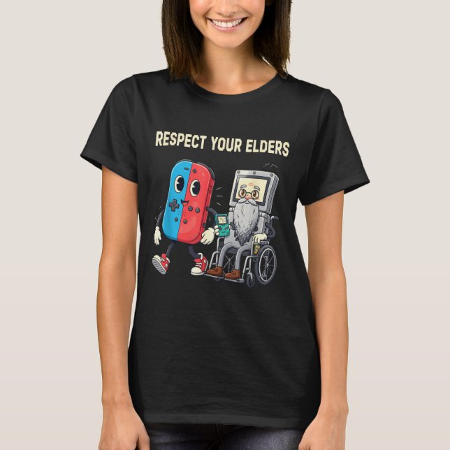 Respect Your Elders Retro Gaming Funny Gamer Contr T-Shirt (Vorderseite)