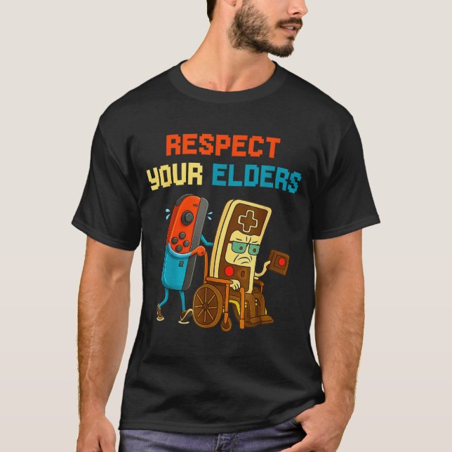 Respect Your Elders Retro Gaming Funny Gamer Contr T-Shirt (Vorderseite)