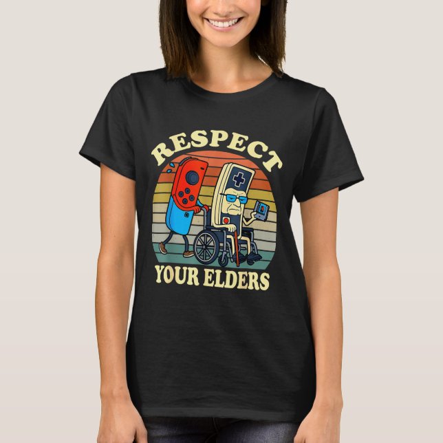 Respect Your Elders Retro Gaming Funny Gamer Contr T-Shirt (Vorderseite)
