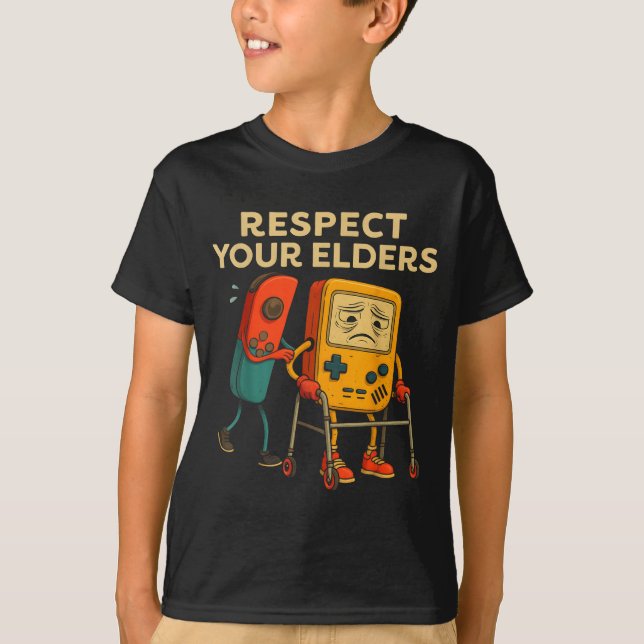 Respect Your Elders Retro Gaming Funny Gamer Contr T-Shirt (Vorderseite)