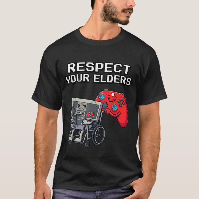 Respect Your Elders Retro Gaming Funny Gamer Contr T-Shirt (Vorderseite)