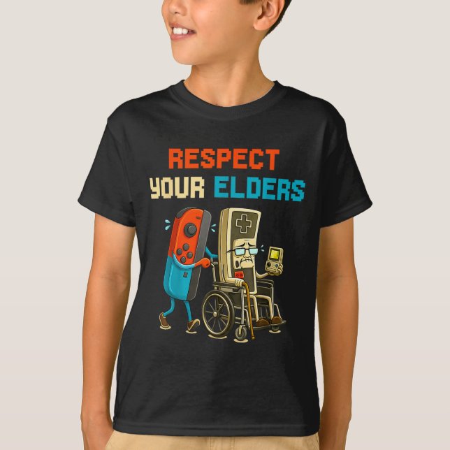 Respect Your Elders Retro Gaming Funny Gamer Contr T-Shirt (Vorderseite)