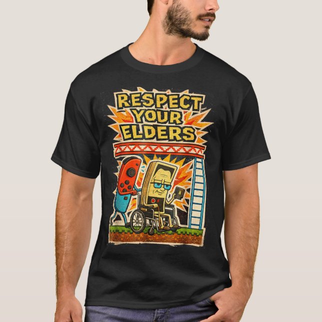 Respect Your Elders Retro Gaming Funny Gamer Contr T-Shirt (Vorderseite)