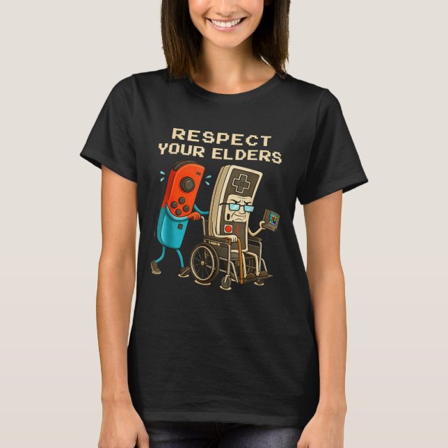 Respect Your Elders Retro Gaming Funny Gamer Contr T-Shirt (Vorderseite)