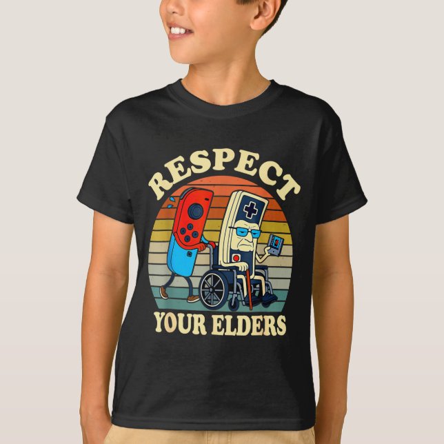 Respect Your Elders Retro Gaming Funny Gamer Contr T-Shirt (Vorderseite)