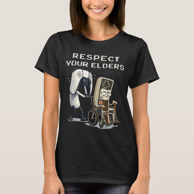 Respect Your Elders Retro Gaming Funny Gamer Contr T-Shirt (Vorderseite)
