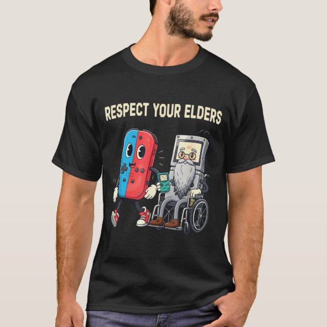 Respect Your Elders Retro Gaming Funny Gamer Contr T-Shirt (Vorderseite)