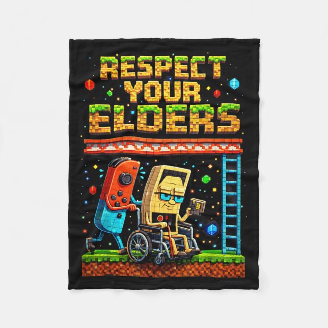 Respect Your Elders Retro Gaming Xel Gamer Control Fleecedecke (Vorderseite)
