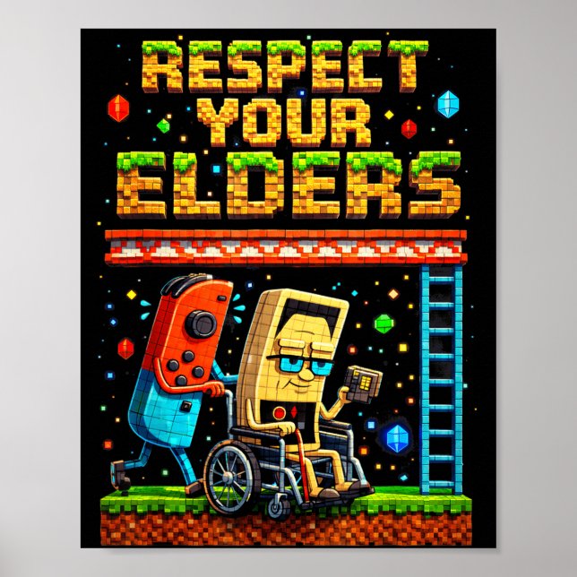 Respect Your Elders Retro Gaming Xel Gamer Control Poster (Vorne)