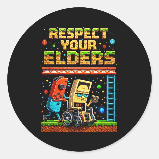 Respect Your Elders Retro Gaming Xel Gamer Control Runder Aufkleber (Vorderseite)