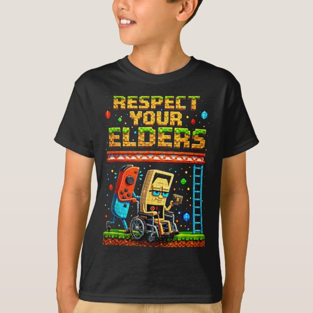 Respect Your Elders Retro Gaming Xel Gamer Control T-Shirt (Vorderseite)