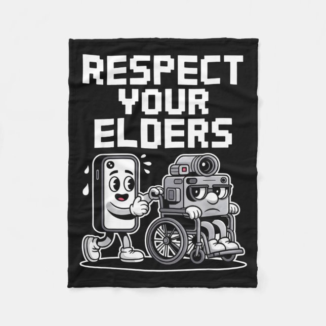 Respect Your Elders Retro Tech Camera Phone Cartoo Fleecedecke (Vorderseite)