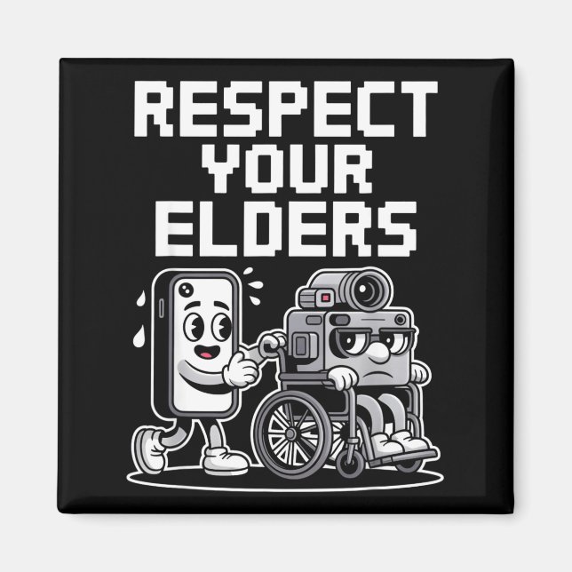 Respect Your Elders Retro Tech Camera Phone Cartoo Magnet (Vorne)