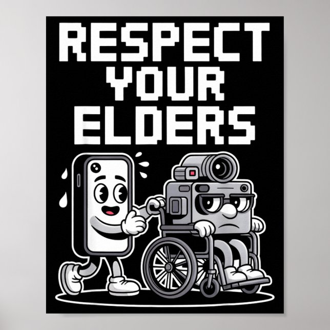 Respect Your Elders Retro Tech Camera Phone Cartoo Poster (Vorne)