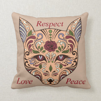 Respekt Liebe Frieden Zucker Schädel Wolf Mauve Ki Kissen
