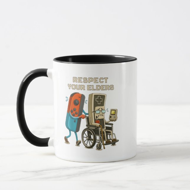 Respektiere Deine Älteren Gaming Control Retro Lus Tasse (Links)