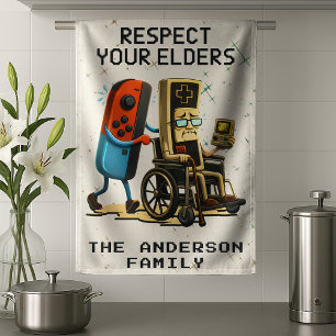 Respektiere deine Älteren Retro-Gaming-Control Lus Geschirrtuch