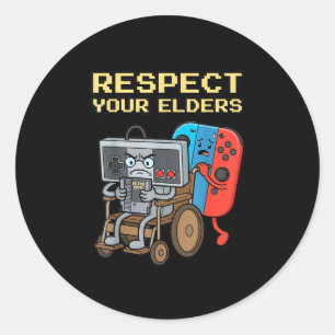 Respektiere deine Älteren Retro-Gaming Lustiger Ga Runder Aufkleber