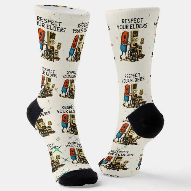 Respektiere deine Älteren Retro-Spielcontroller Lu Socken (Gewinkelt)