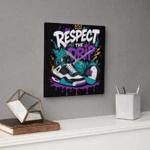 Respektiere den Basketball-Design-Drip Quadratische Wanduhr