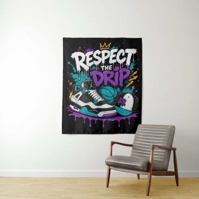 Respektiere den Basketball-Design-Drip Wandteppich (Beispiel)