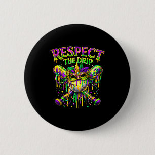 Respektiere den Drip Mardi Gras Baseball Eiscreme Button