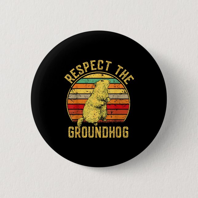 Respektiere den Murmeltier Retro Vintage Ground Ho Button (Vorderseite)