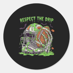 Respektiere den Tropfen Football Halloween Skelett Runder Aufkleber