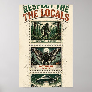 Respektiert die lokalen Kryptiden-Briefmarken Post Poster