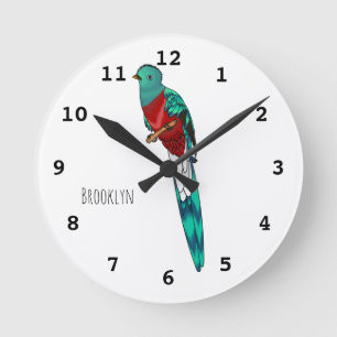 Resplendent quetzal bird cartoon illustration  runde wanduhr