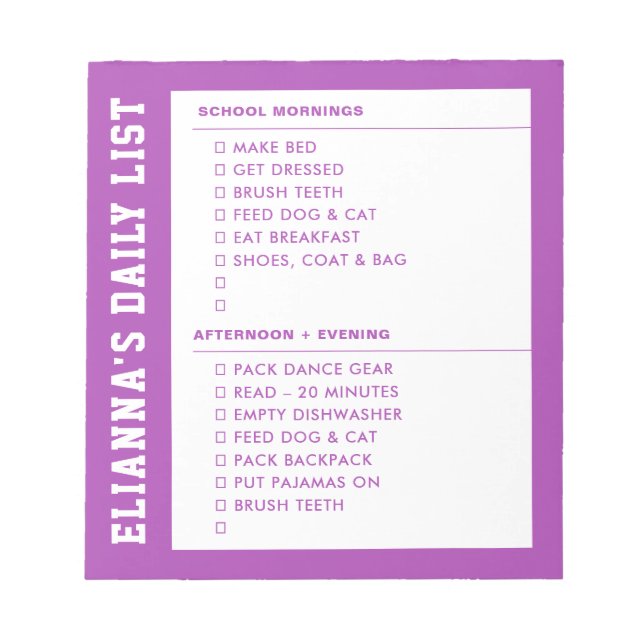 Responsibility Getting Ready AM PM Checklist Kid's Notizblock (Vorderseite)