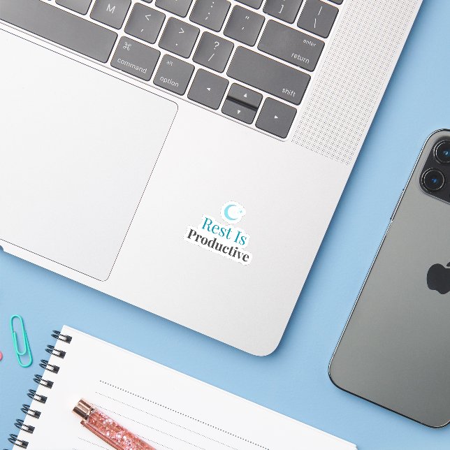Rest Is Productive – Minimal Aesthetic Sticker (Laptop mit iPhone)