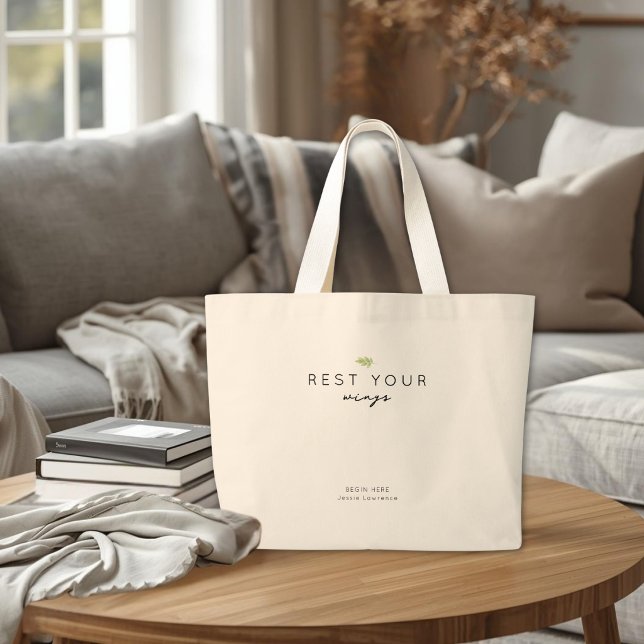 Rest Your Wings Personalized Cancer Support Gift Jumbo Stoffbeutel (Cancer Care Hospital Tote Bag)