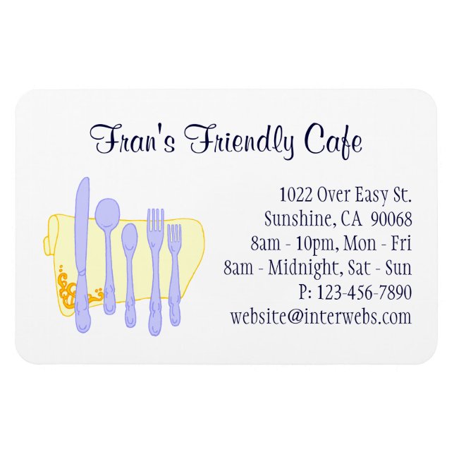 Restaurant Business Card Blue Custom Magazine Magnet (Horizontal)