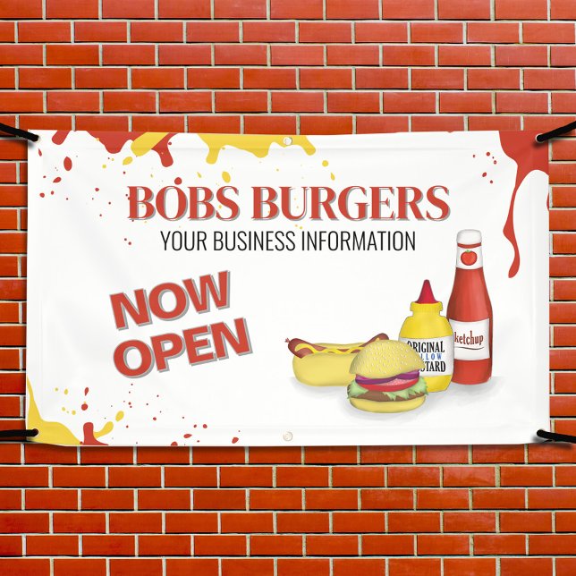 Restaurant Business Open Hamburger Sign Banner (Restaurant burger custom banner.)