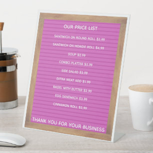 Restaurant Café Coffee Shop Preisliste Sockelschild