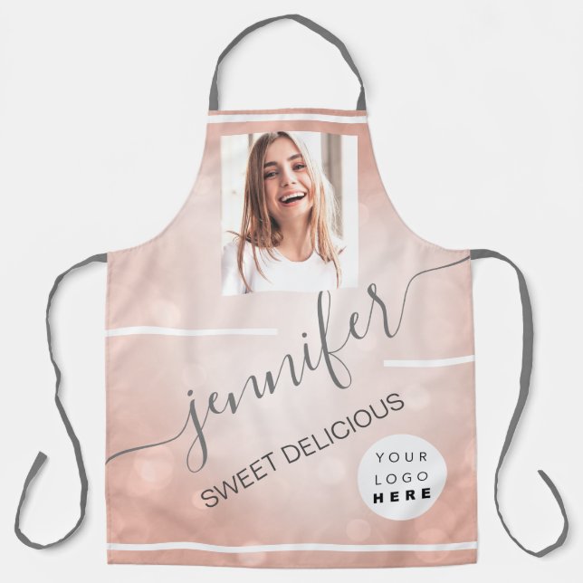 Restaurant Cakes Catering Foto Logo Rose Name Schürze (Vorderseite)